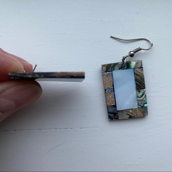 Boho multicolored tile rectangle drop earrings - Picture 3 of 5